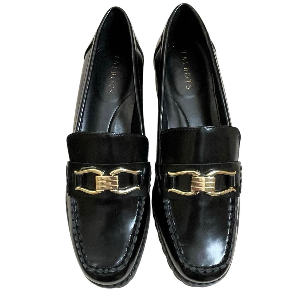 Talbots Gianna Leather Loafers Gold Accents Size 8M Chunky Lug Sole Preppy - Picture 4 of 12